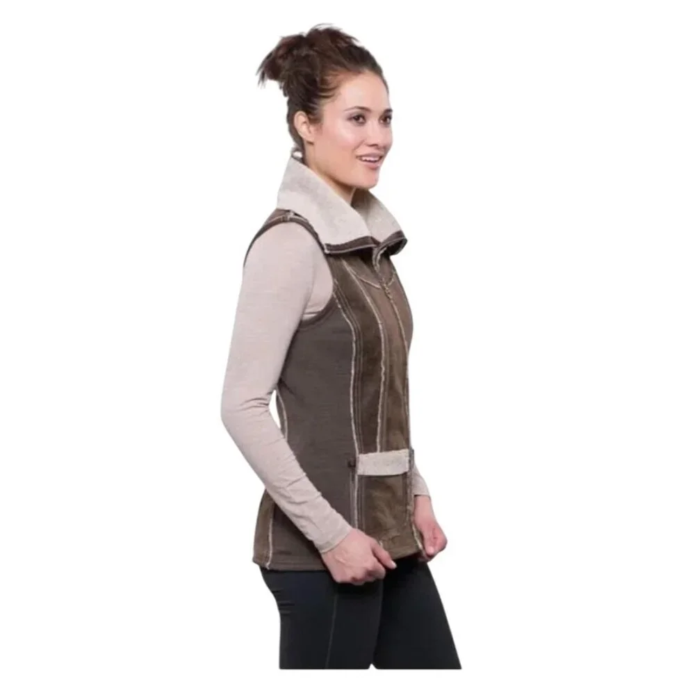 NWT KUHL Womens Dani Sherpa Vest Italian Faux Leather Shearling S Brown MSRP$219 - Picture 7 of 17